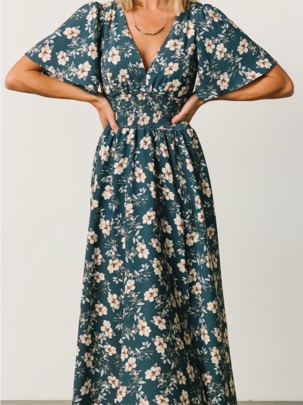 Baltic Born Teal Floral V-Neck Maxi Dress